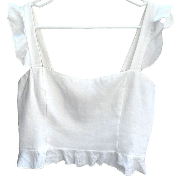 NWT Show Me Your MuMu Delia Flounce Trim Crop Top in White Linen Size Large - Picture 2 of 6